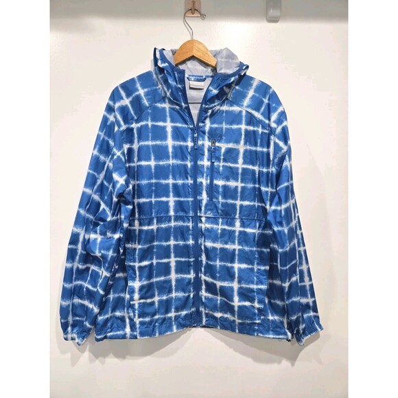 COLUMBIA Flash Forward Windbreaker Jacket sz L Medium Blue White Panel Print - Picture 3 of 8